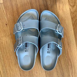 Silver Birkenstock Waterproof Sandals, size 38